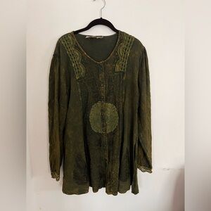 Bhag’s Embroidered Green Tunic Shirt Long Sleeve Celtic Boho Hippie OS Fairygoth